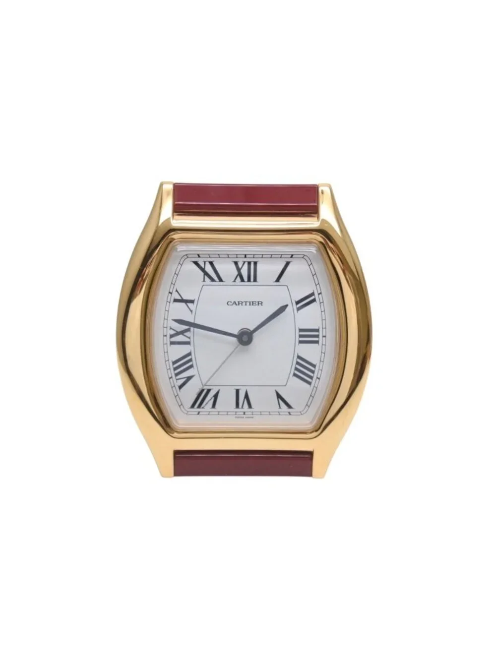 Cartier Tortue Table Clock White Dial Quartz White Gold Bordeaux Swiss